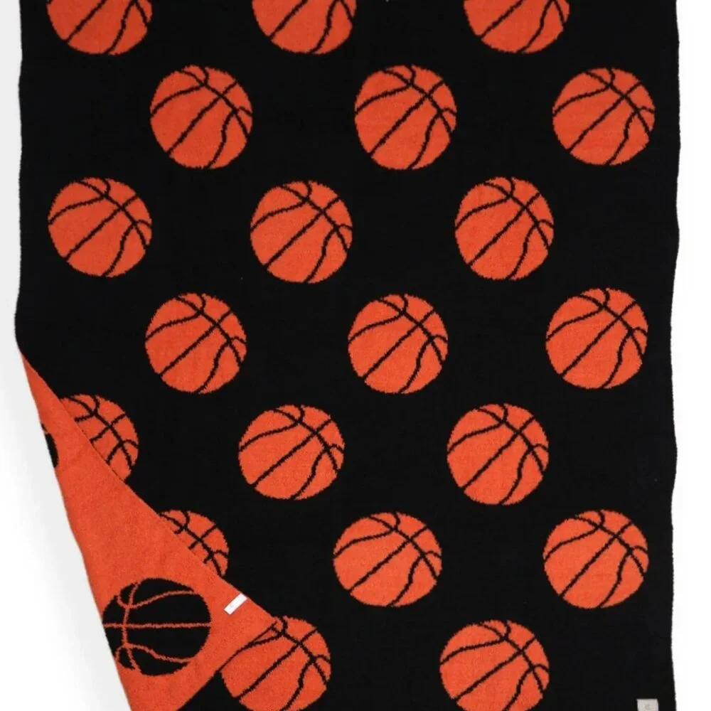 New Orange & Black Super Lux Basketball Throw Blanket Ultra Soft, Cozy Sports